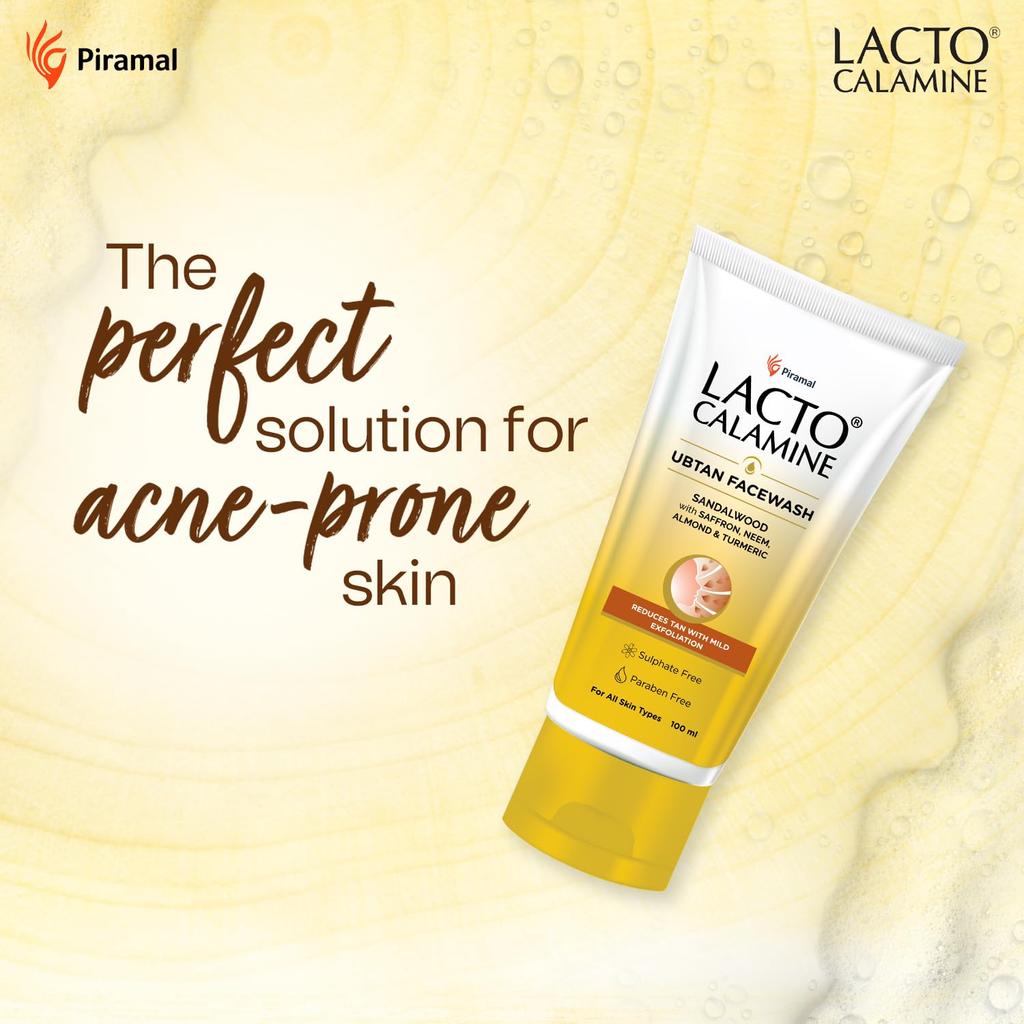 Lacto Calamine Ubtan Face Wash for Glowing Skin 100 ml Pack of 3 | Natural Exfoliating Facewash with Sandalwood & Saffron