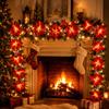 1 Christmas Flowering Plum Blossom Wreath, with Indoor String Lights, Warm White LED Red Flower Lights Battery-powered, Illuminated Holiday