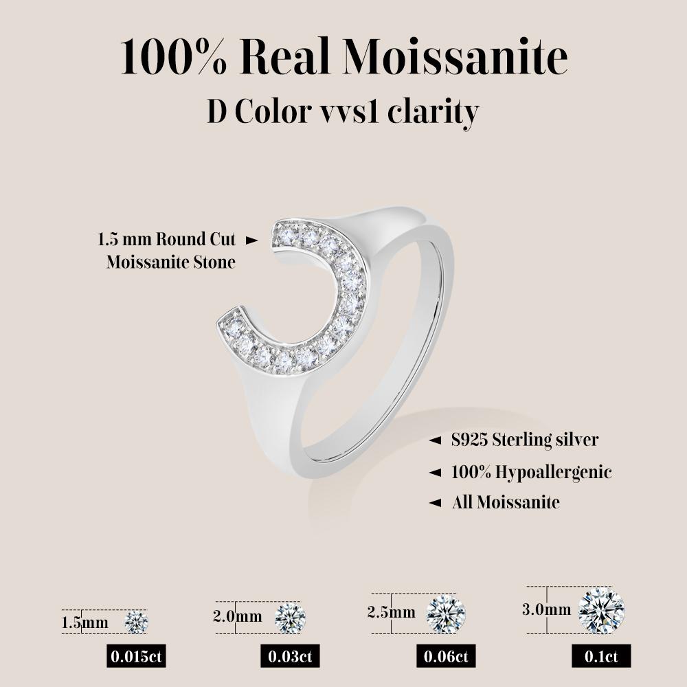 ATTAGEM Horseshoe Shaped Synthetic Moissanite Rings for Woman Men 925 Silver Ring Engagement Fine Jewelry Gift for Her