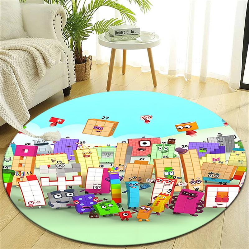 1pc 3D-Number-Blocks-Cartoon Design Printed Area Round Carpet for Bedroom Living Room Home Decor Rugs Mat Non Slip Mat Rug for Bedside