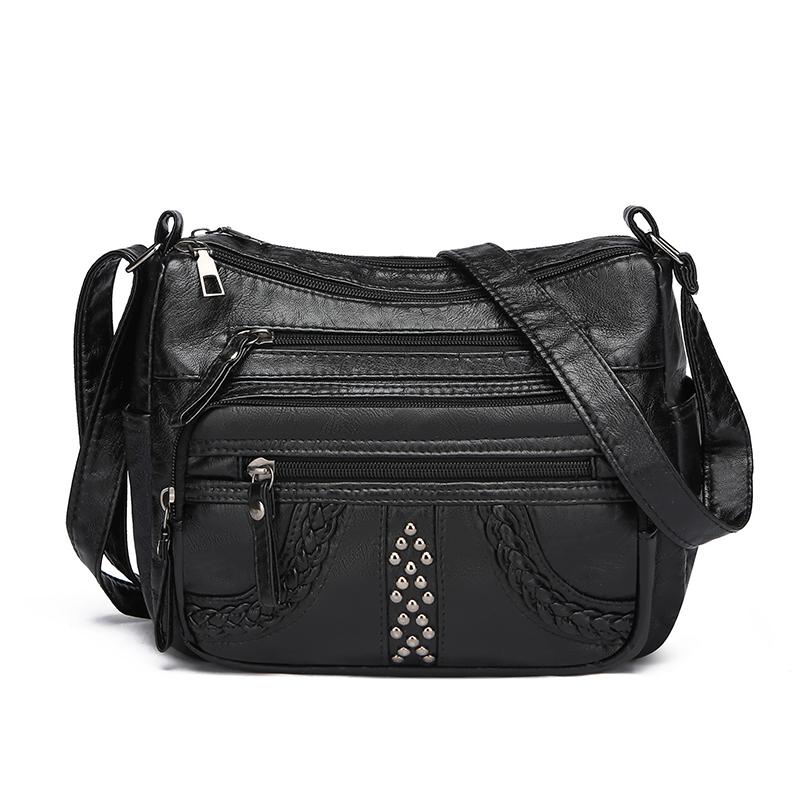 Женская сумка из искусственной кожи, многослойная однотонная сумка через плечо из мягкой кожи, сумка для матери