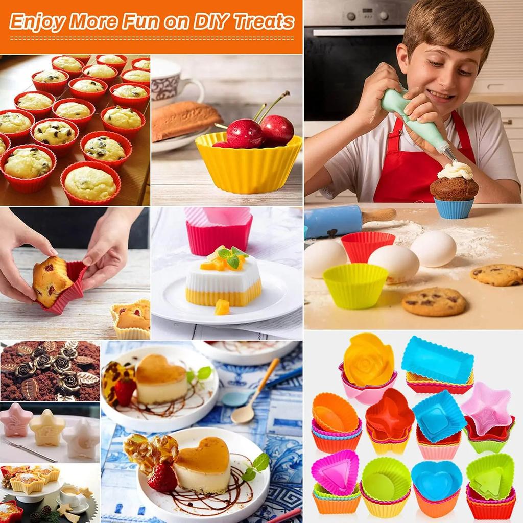 10pcs/pack Silicone Molds Cupcake Baking Cups Reusable Muffin Cup Liners Rainbow Cupcake Wrappers Non-stick Cup Cake Mold For Party
