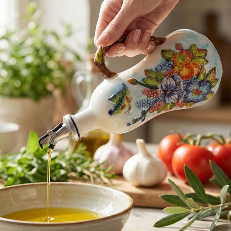 Керамическая бутылка для уксуса и масла ручной работы с боковой ручкой, дозатор для приправ для сервировки домашнего обеденного стола