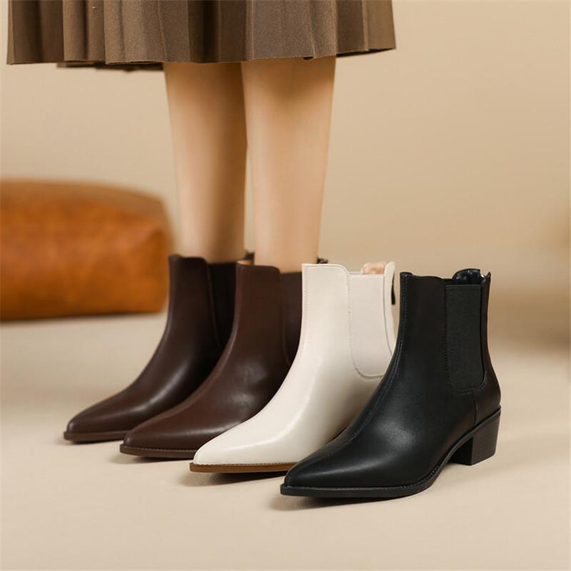 Модные Новые Осенне-Зимние Женские Ботинки Модные Ботильоны Челси с Острым Носком для Женщин Короткие Ботинки Женские на Массивном Каблуке Botas De Mujer Коричневые