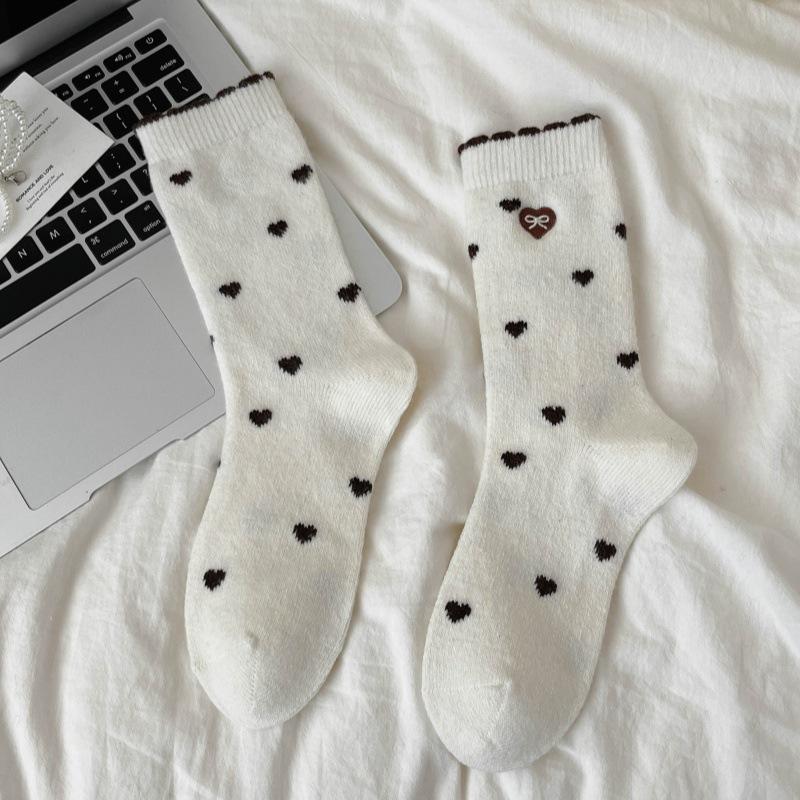 Wool Socks Style Embroidery Love Tube Socks Piles Of Socks Thick Warm Socks
