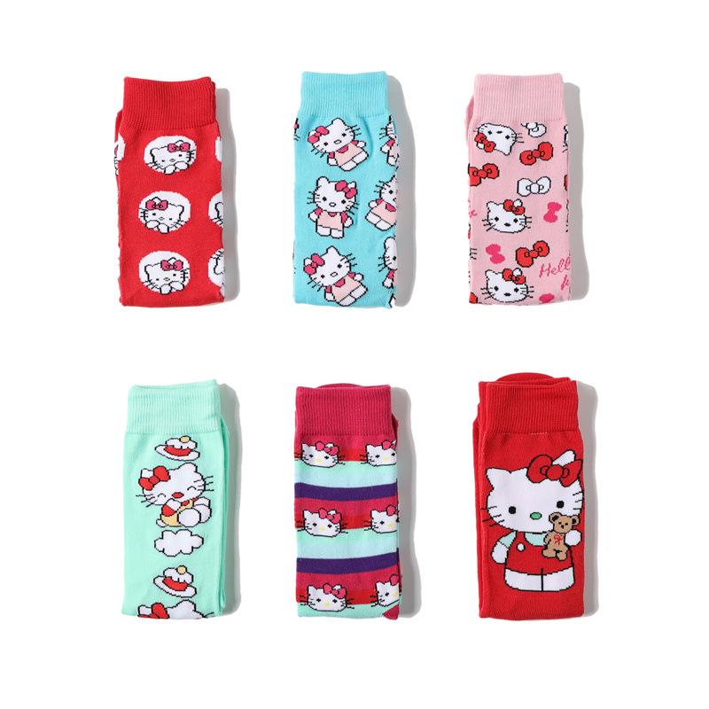 Женские хлопковые носки Hello Kitty с кошкой - Модный аниме-дизайн для всех сезонов.