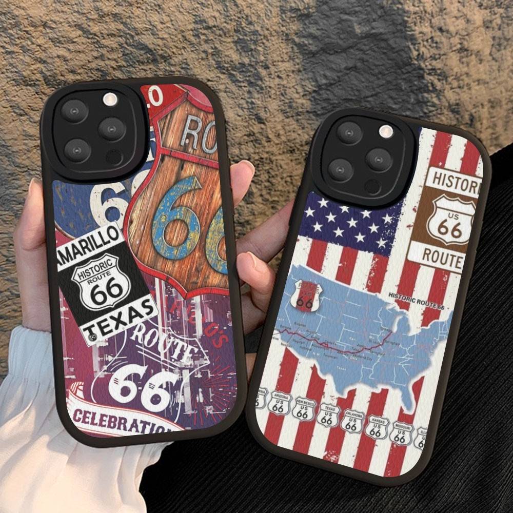 Чехол для телефона America Route 66 для iPhone 16 15 14 11 12 13 Pro Max Plus Задняя крышка из кожи