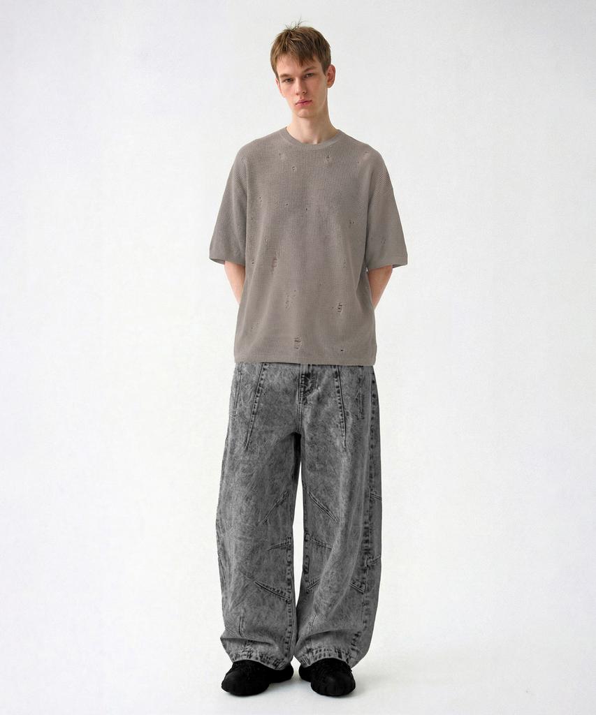 CUTZ Distressed Crew Neck Short Sleeve Knit