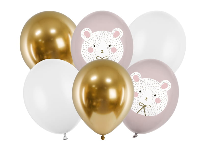 Partydeco Zestaw Balonów Biały Złoty Różowy 30 Cm Miś Polarny 6 Szt