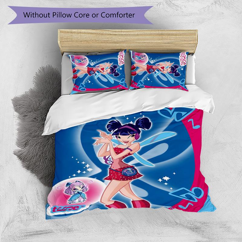 3pcs Winx Club Design Cover Set - HD Printed Bedding with 1 Cover and 2 Pillowcases - Perfect for Home and Dorm Decor