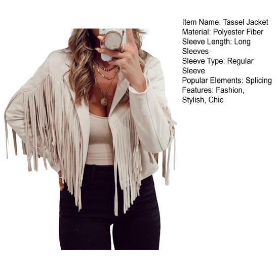 Женская повседневная куртка с кисточками, длинными рукавами, лацканами, укороченное пальто из искусственной замши, байкерская верхняя одежда на весну и осень