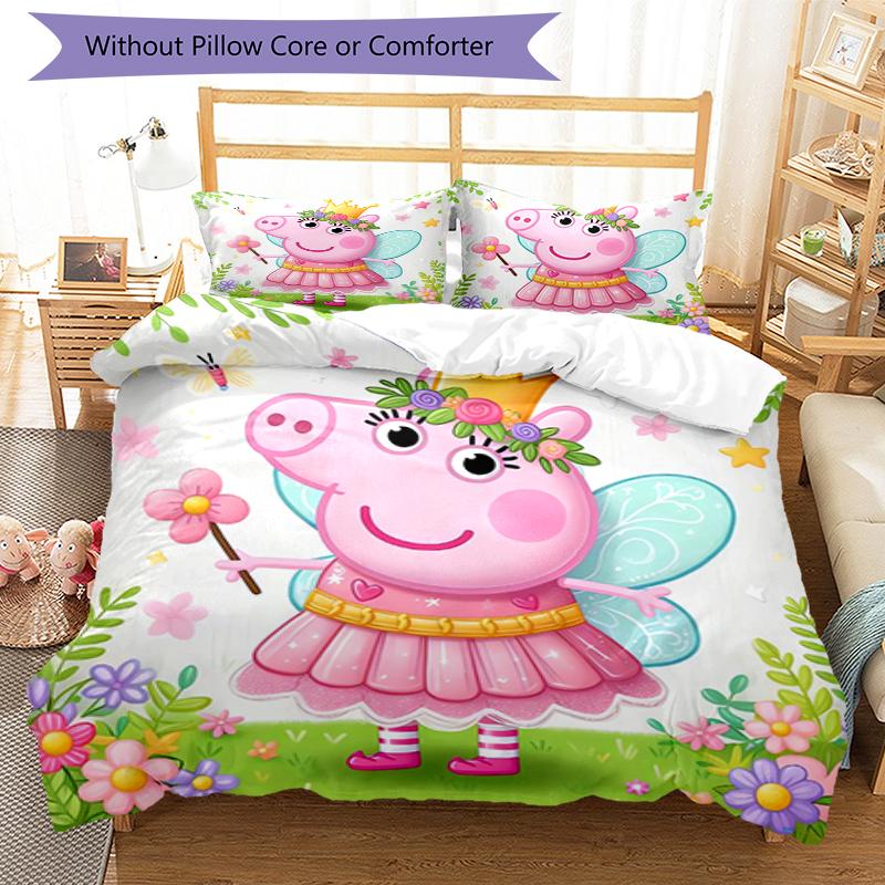3pcs Peppa Pig Bedding Set Duvet Cover Closure Includes 1 Duvet Cover & 2 Pillowcases, Soft and Comfortable for All Seasons.