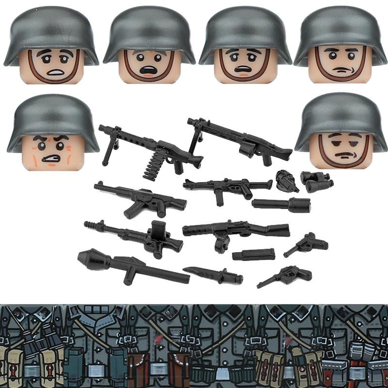Вторая мировая война Немецкий STG44 MP40 PZB39 98K Фигурки Строительные блоки Армейские солдаты Пехота Каска M35 Военное оружие Кирпичики Игрушки Дети