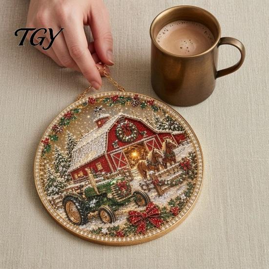 Christmas Tree Decorations Rhinestone Painting Suncatcher Kit, Round DIY Hanging Decor Indoor Outdoor Festive for Home, Craft Pendant Holiday