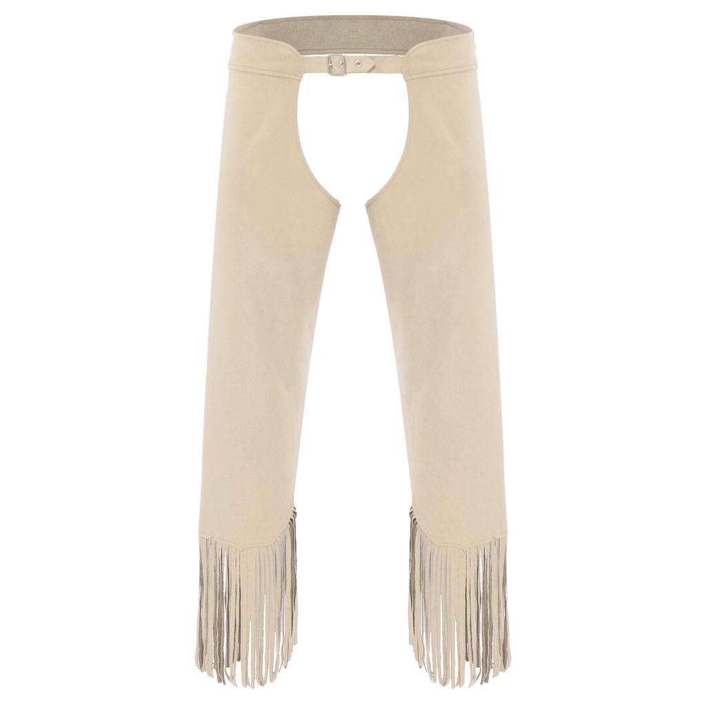 Womens Suede Cowgirl Chaps Fringe Split Open Crotch Adjustable Buckles Pants Vintage Costume