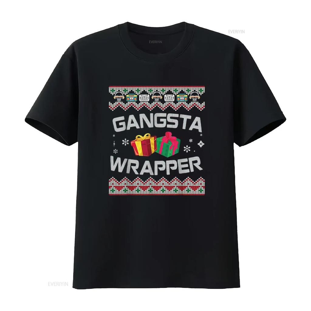 Gangster Wrapper Merry Christmas Rapper Gangsta Sweater Womens T Shirt Black vintage Washed Unisex Versatile Comfortable homme
