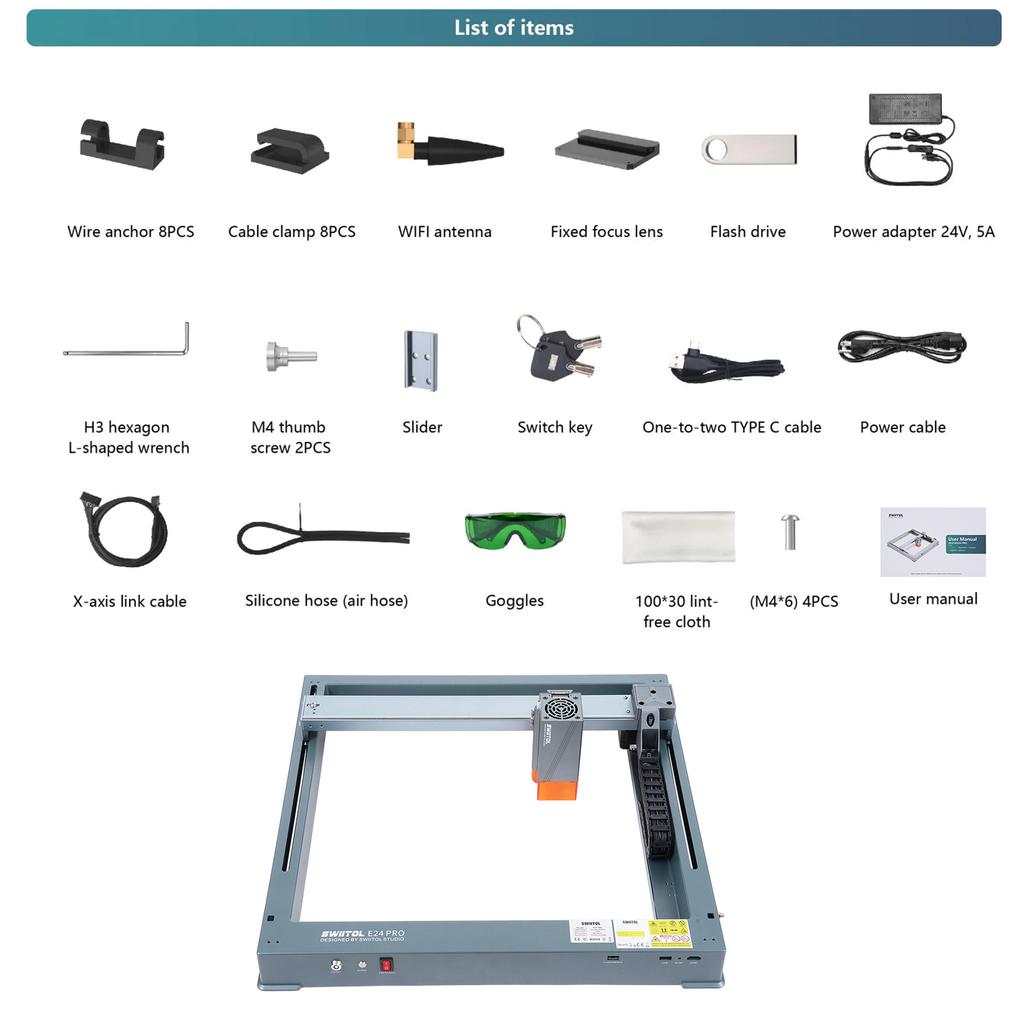 Swiitol E24 Pro 24W Laser Engraver Integrated Structure Compressed Spot Coupling Technology High