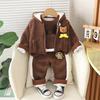 Baby Boys Clothing Set Autumn Winter Cartoon Thick Hooded Jacket Coat Pants 3Pc Suit for Kids Warm Outfits