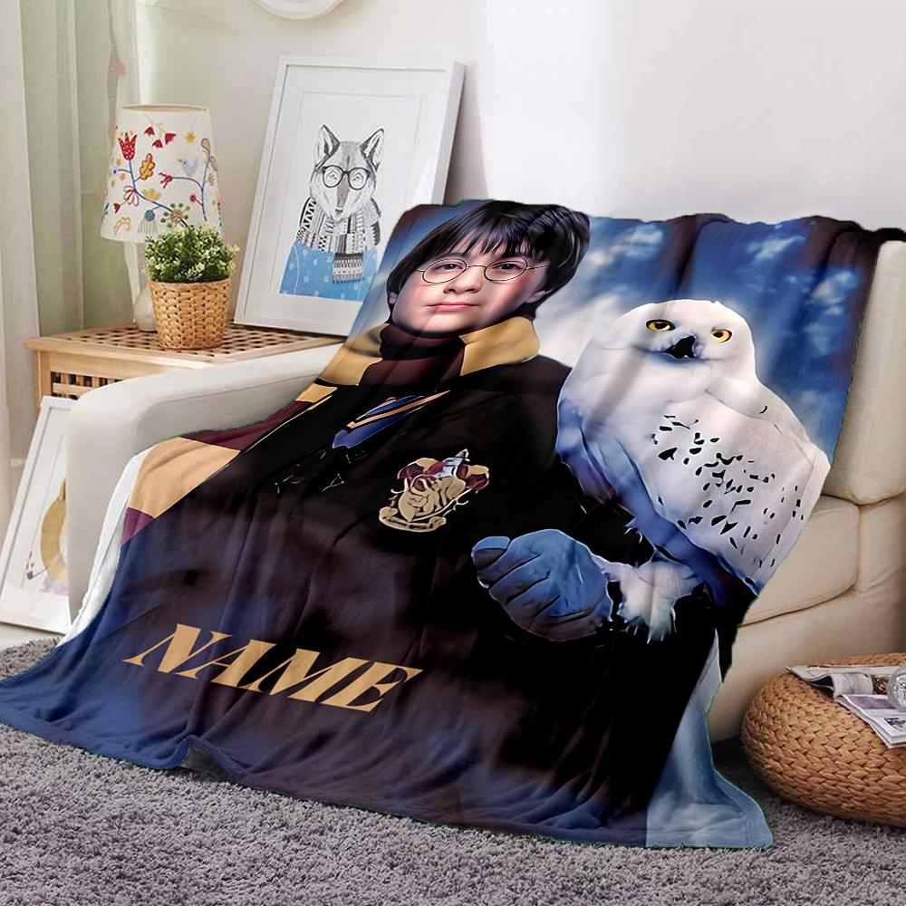 Custom Name "Harry Potter White Owl" blanket for Couch & Bed, Plush Cozy Fuzzy Blanket Super Soft & Warm Blankets for Fall and Winter. 0908105