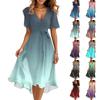 Women's Summer Fashion V-Neck Flared Dress Short Sleeve Gradient Dresses