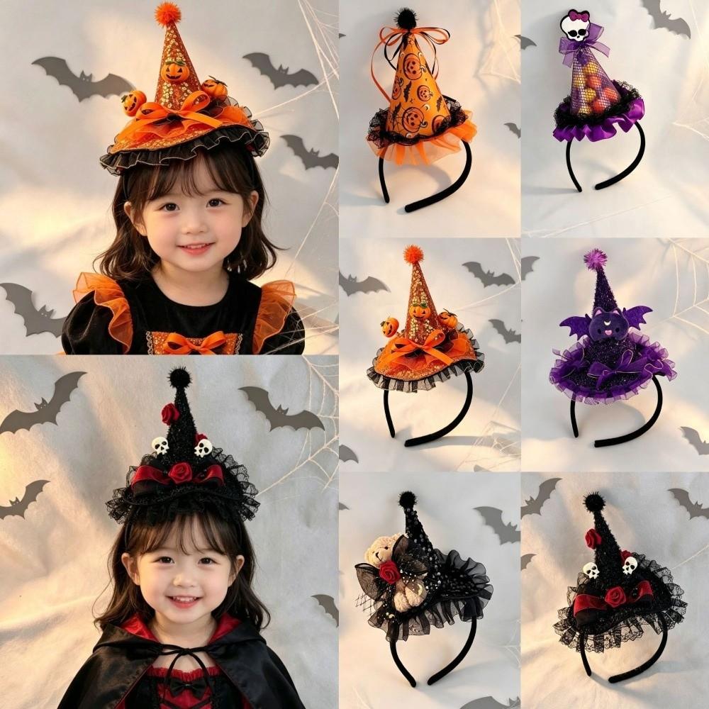 Lace Halloween Witch Hat Hair Hoop Flower Halloween Headband Cute Halloween Party Hair Band  Girl