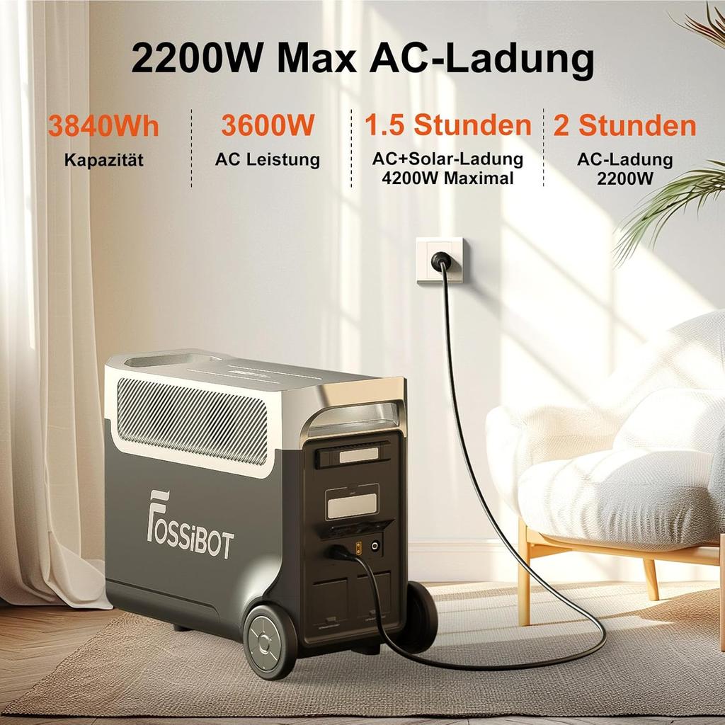 FOSSiBOT 3600W(Peak 7200W) Power Station with 2x Additional Battery pack,11.52KWh Solar Generator Power Generator Power Bank Charger with UPS Function