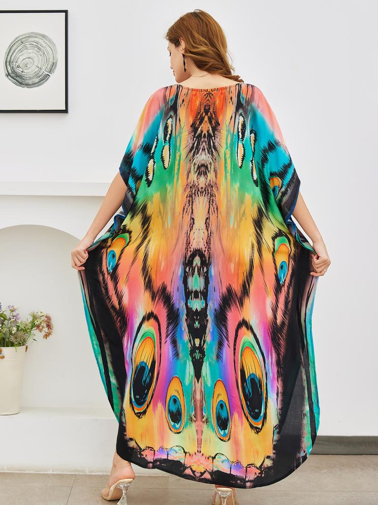 Пляжные кафтаны для женщин с принтом бабочки и попугая, летние платья больших размеров, праздничные купальные костюмы, дропшиппинг