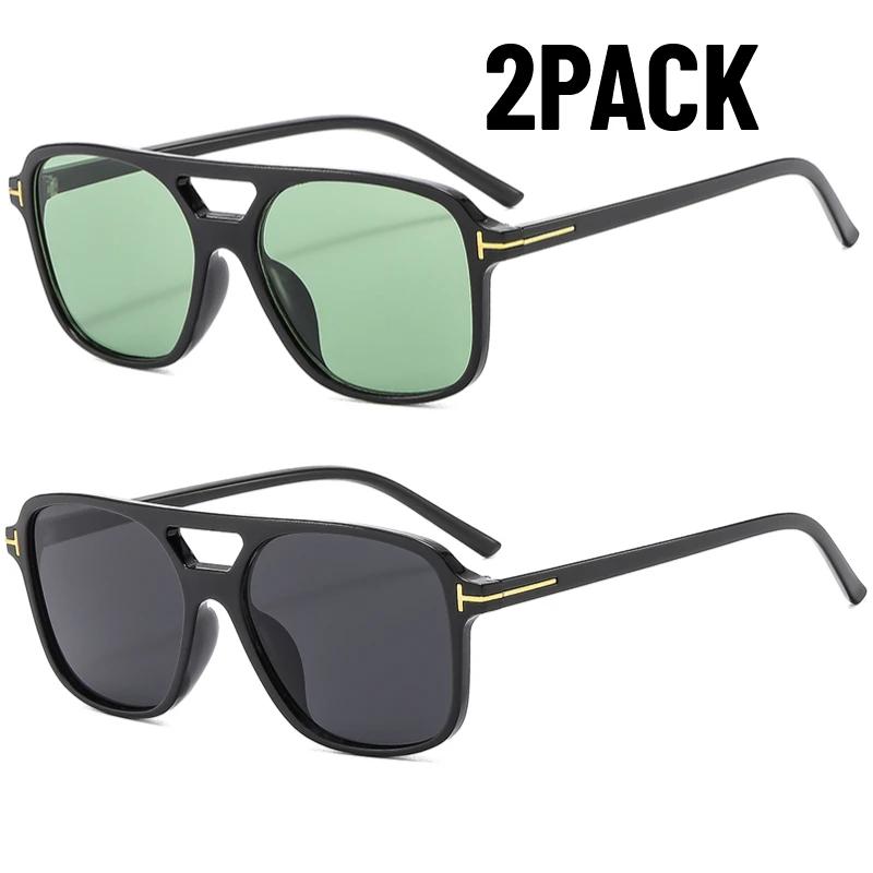 1/2PACK Classic Oversized Men Sunglasses Vintage Retro Double Bridges Women Glasses UV400 Outdoor Sports