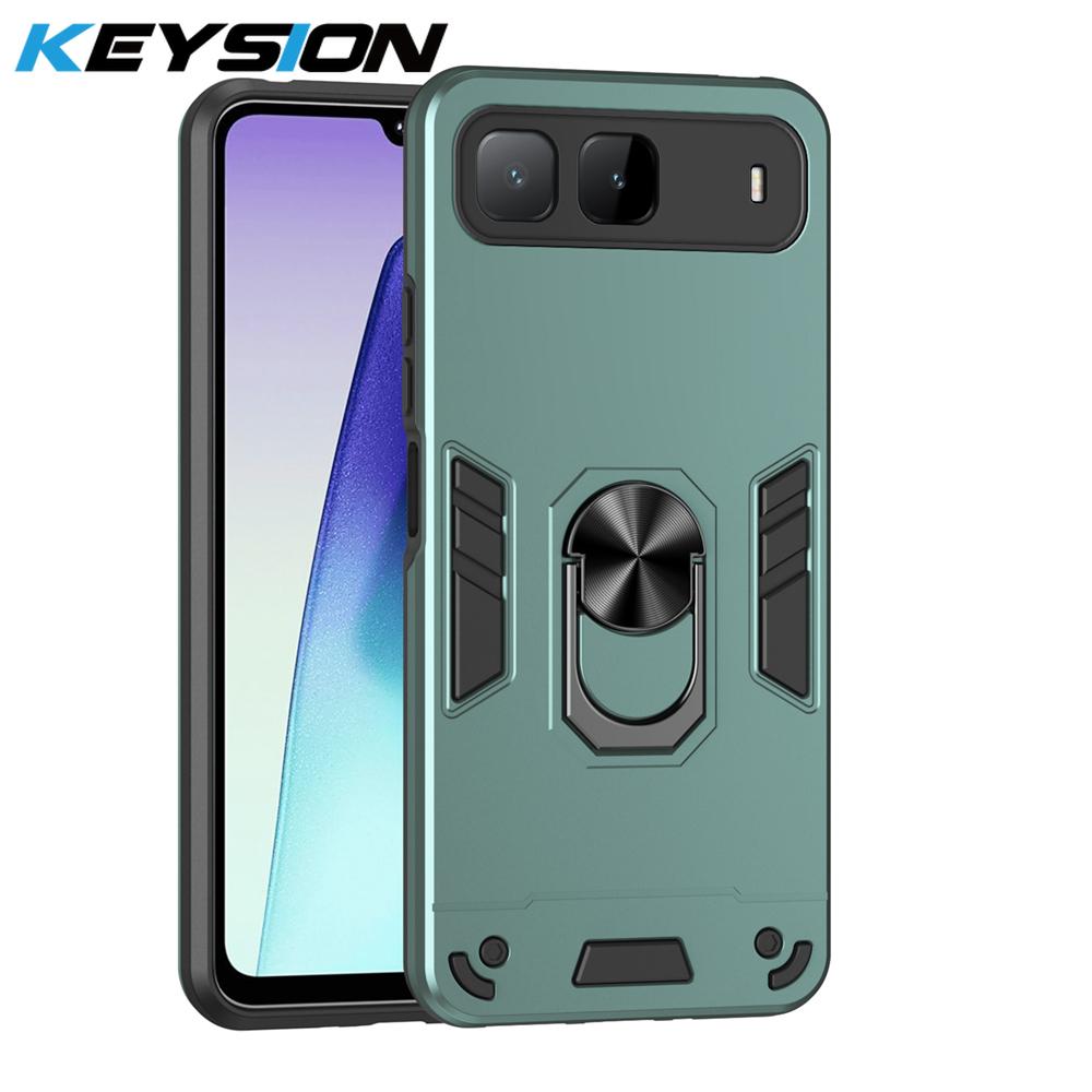 KEYSION Противоударный бронированный чехол для Infinix Hot 60i 5G Мягкий силикон+ПК Металлическое кольцо-подставка Задняя крышка телефона для Infinix Hot 60i 5G