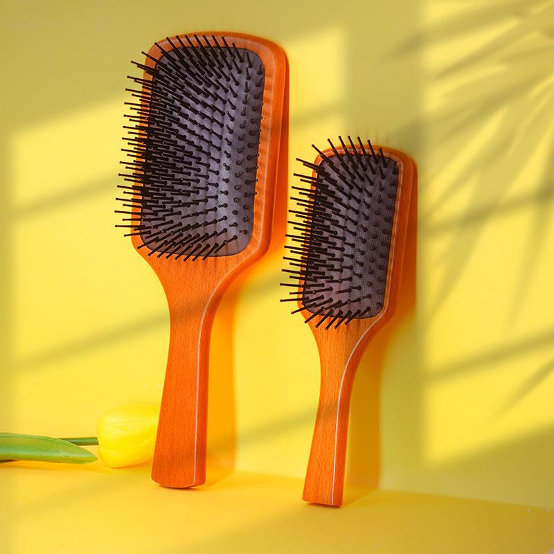 Scalp Massage with High Elasticity Air Cushion Comb, Beech Wood Straight Hair Shape, Airbag Comb