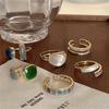 Retro Romantic Matching Drop Glaze Gold Color Open Rings Women Jewelry