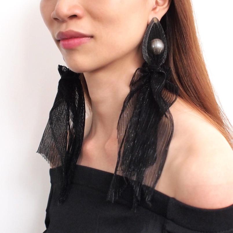 Модные кружевные длинные серьги с имитацией жемчуга и кристаллами из бисера, большие массивные серьги