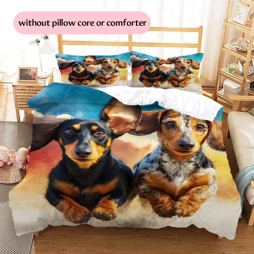 Happy Dachshund Pattern Bedding Home Decoration Birthday Gift (1 * duvet cover + 2 * pillowcase, without core)