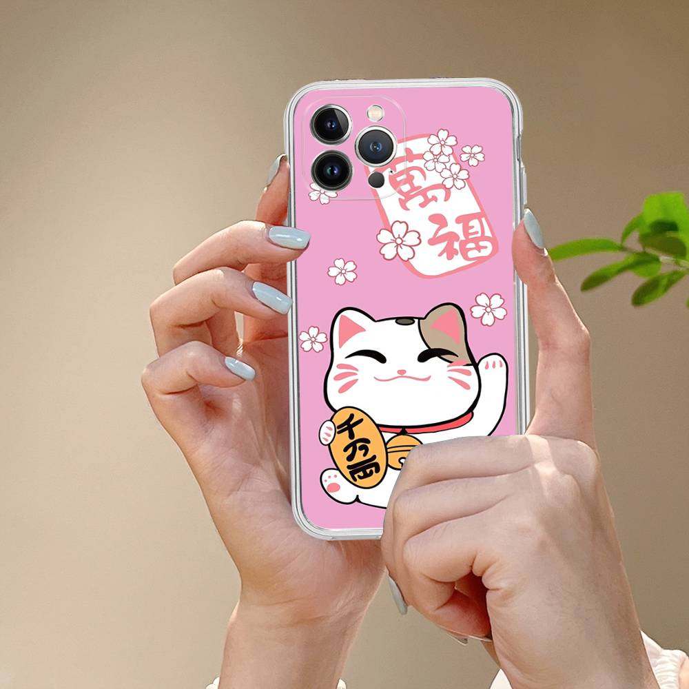 Lucky Money Cat Phone Case For iPhone 17 16 15 14 11 12 13 Mini Pro XS Max Plus Funda Shell