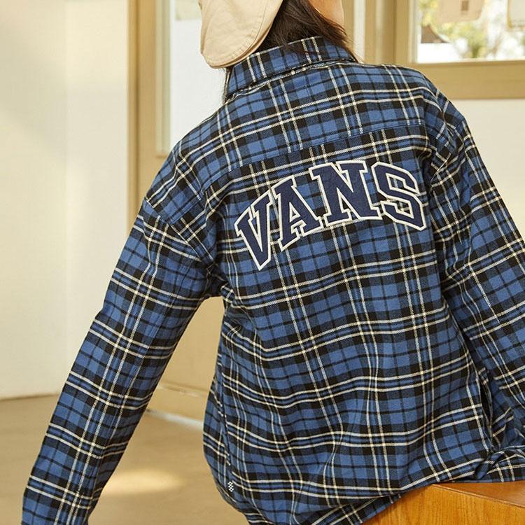 (WMNS) Vans Синяя рубашка с длинным рукавом и клетчатым логотипом, контрастные цвета, женская VN0A7TNT2T9