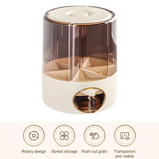 Герметичный дозатор сухого зерна, большая емкость, 6 отсеков, прозрачный вращающийся на 360 градусов дозатор риса, зерновое ведро