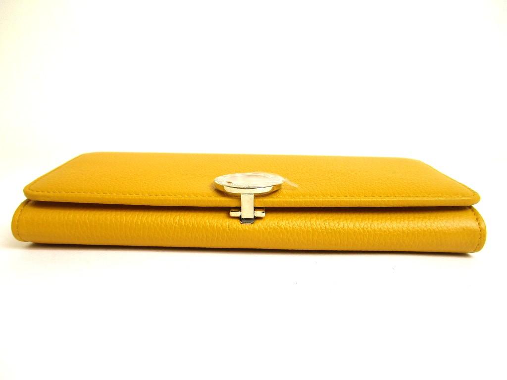 Authentic BVLGARI Yellow Leather Logo Clip Gold H/W Flap Long Wallet #b025  Open box