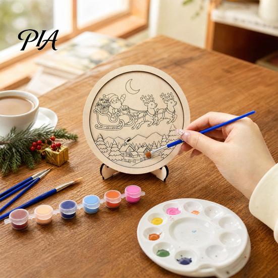 Wooden Christmas Table Decor Ornament DIY Coloring Kit, Kit with Stand, Paint Ornaments for Kids Strip And Brushes, Hand-Colored Holiday Decoration