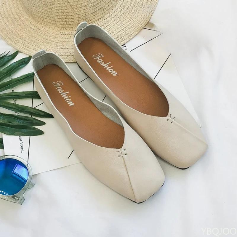 Fashion New Women's Square Toe Flats Trendy Versatile Shoes Shallow Mouth Lazy Bean Bean Shoe Fashion Elegant Ladies Shoes Zapatos Mujer