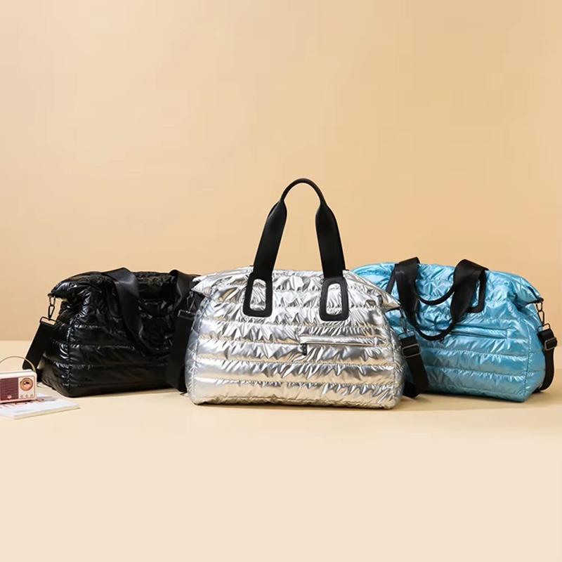 Yogodlns Solid Color Bright Surface Sports Fitness Handbags Shoulder Bag Fashion Large Capacity Waterproof Nylon Crossbody Bag