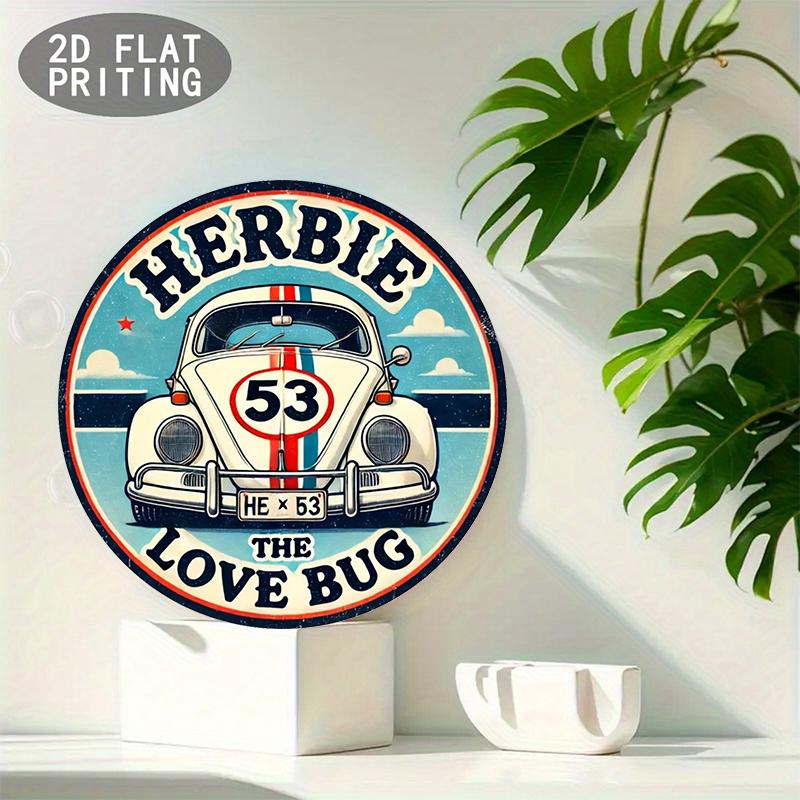 Hisun Металлическая табличка Винтажная Herbie The Love Bug Классический автомобиль Круглая металлическая жестяная табличка Ретро Гараж Настенный декор Арт-плакетка