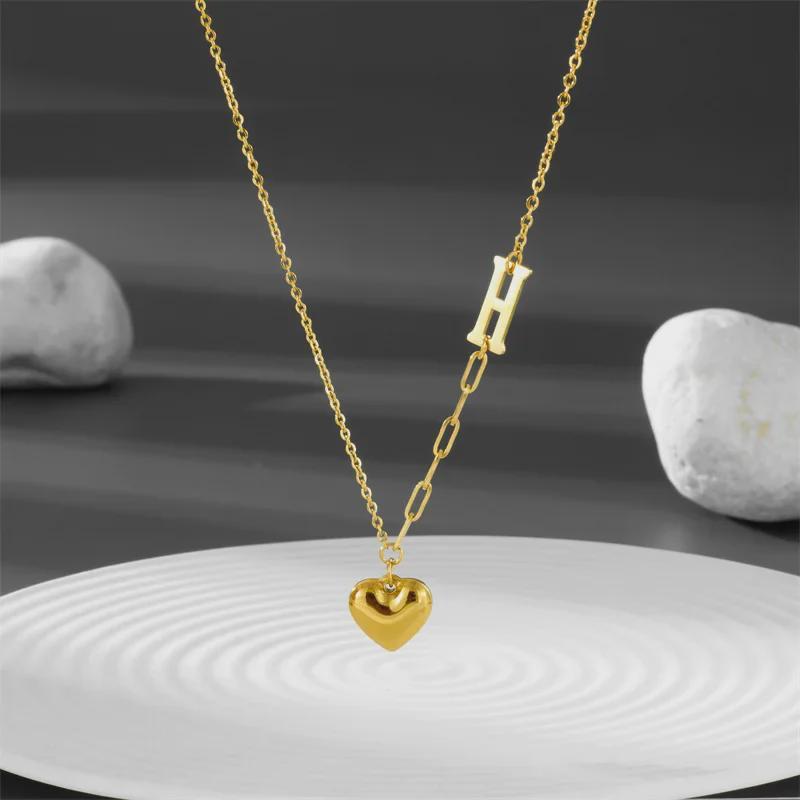 Asymmetric Heart-Shaped 18K Gold Titanium Steel Necklace for Women - Luxury Clavicle Chain