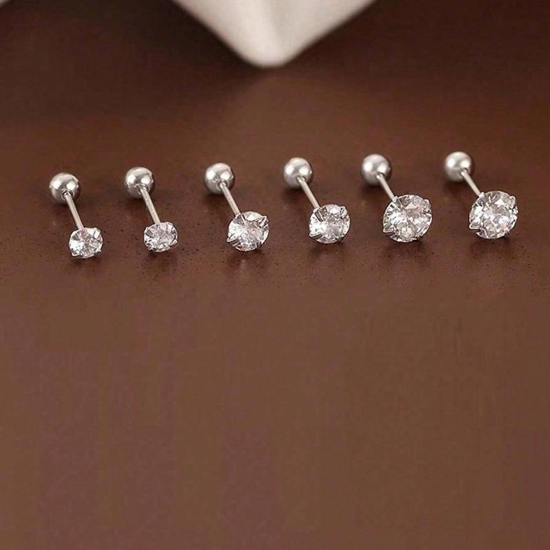 6 шт./Набор Элегантные Минималистичные Женские Серьги, Титановая Сталь Инкрустированная Искусственным Цирконием, Блестящие и Удобные для Пирсинга Ушей