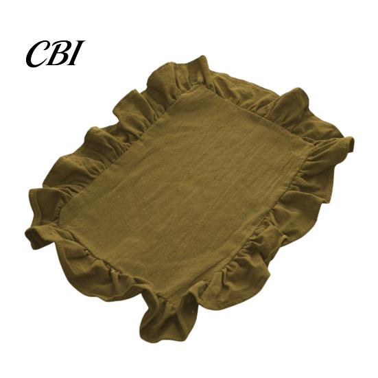 Retro Style Table Linens Placemat with Ruffle Edge, Heat Resistant Mat, Rectangular Boho Chic Decor Fabric Coaster for Home Party Dining Decorative