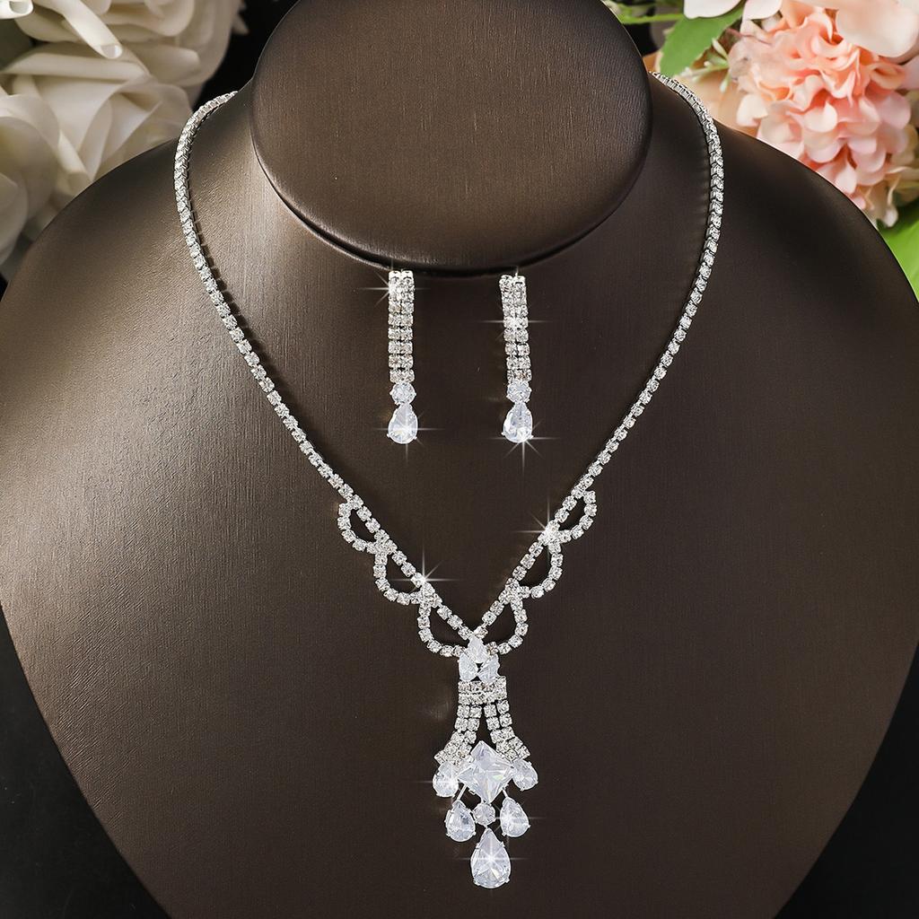 3 шт. Женский модный медный комплект с цирконом, цепочка-коготь, геометрическое ожерелье-капля воды, серьги, подарок на свадьбу, вечеринку, фестиваль