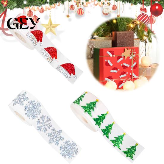 Roll Labels for Craft Projects 500PCS Christmas Hat Stickers Roll, Waterproof PET Self-Adhesive Labels, Themed Decorative Decals Flash Glitter