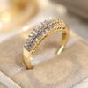 Dazzling Three-Row Cubic Zirconia Finger Rings for Women Elegant Gold Color Promise Ring Wedding Band Jewelry Gift