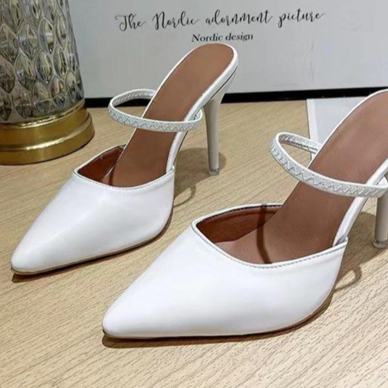 Модная обувь для женщин, женские тапочки с открытой пяткой, осенние туфли с острым носком, неглубокие, однотонные, сексуальные, на шпильках или тонких каблуках