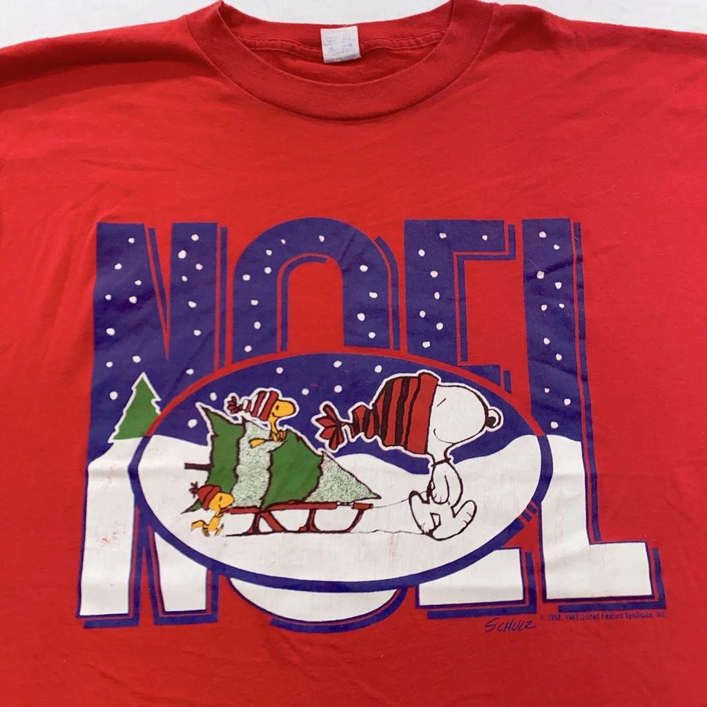 vintage 80s PEANUTS SNOOPY WOODSTOCK NOEL CHRISTMAS T-Shirt LARGE/XL soft thin