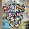 Colorful Skull Suncatcher Sun Catcher Skull Light Trap Window Hanging Decoration with Rhinestones Flowers Butterflies Unique Gothic Boho Decor Gift